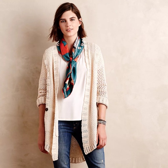Anthropologie Sweaters - Anthropologie Angel of the North Silva Circle Cream Open Front Cardigan Size S